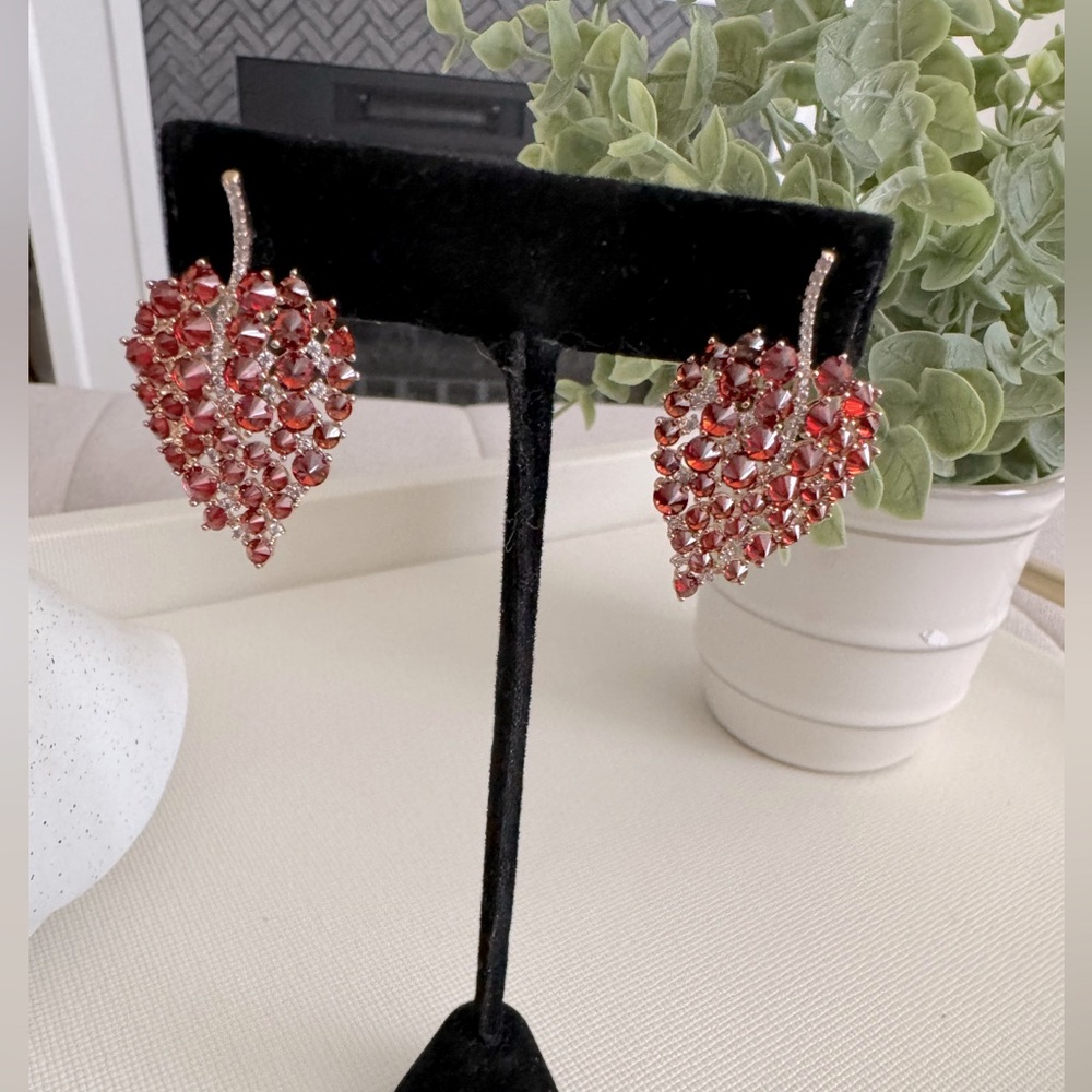 18k Gold Plated Red Leaf Earrings